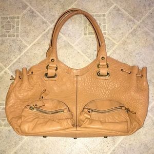 Paolo Masi made in italy pebbled real leather tan satchel EUC